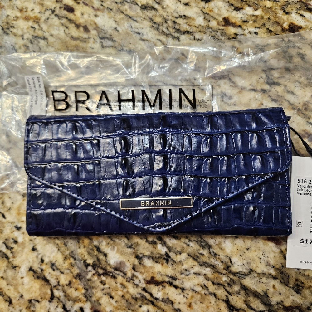 NWT Brahmin Dark Blue Leather Wallet- Veronica Wallet in Ink Leontyne